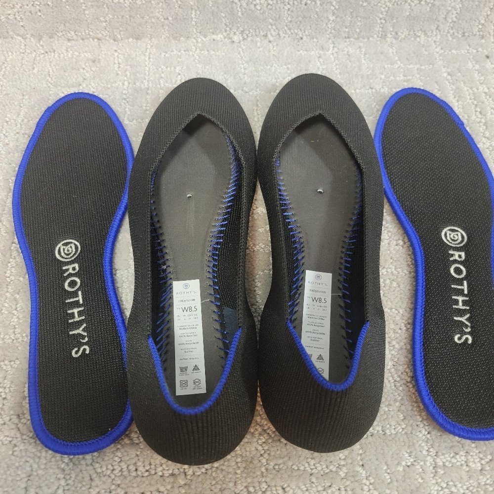 ROTHY’S Women's Size 8.5, 10.5 Black Solid Classic Round Toe Slip On Flat - Picture 7 of 12